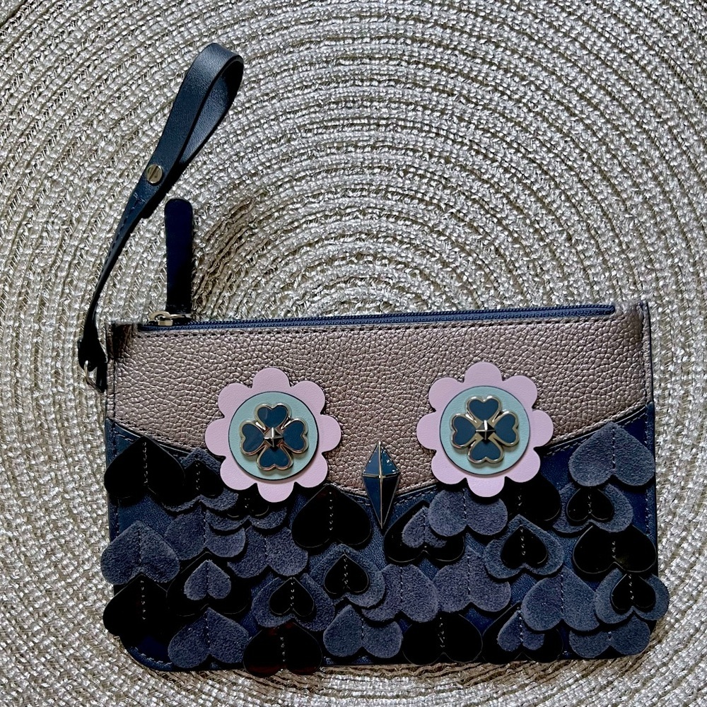 ♠️ Kate Spade ♠️ Novelty Silver and Navy Blue Owl Wristlet